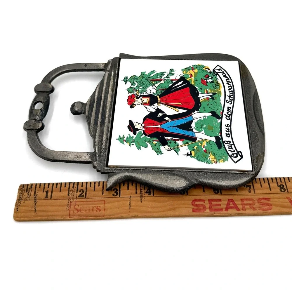 Teapot Trivet 8.5x6.5 Black White Red Green Vintage‎ German Black Forest